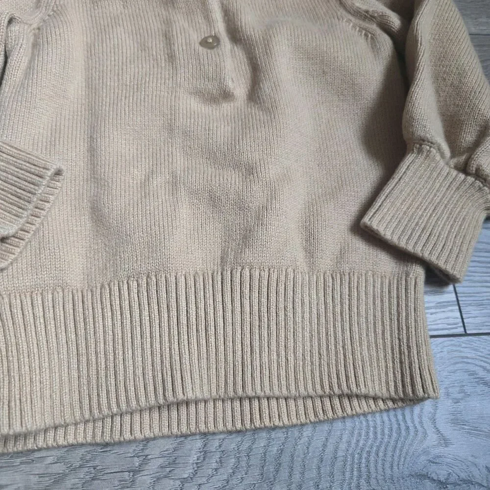 Janie and Jack Sweater 6-12M Tan Beige Cable Knit Floral Rose Mock Neck Puff Slv